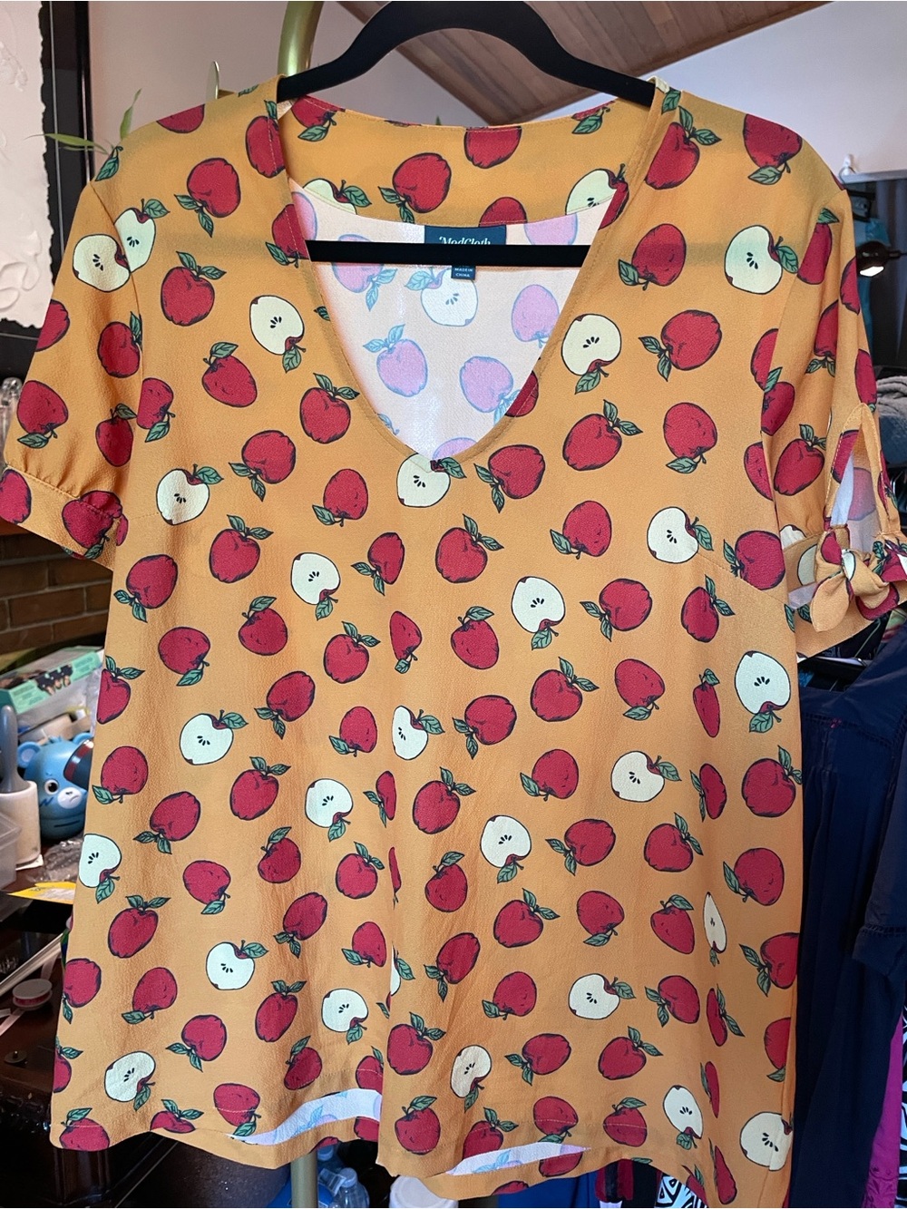 ModCloth Yellow Apple Print Blouse - Picture 3 of 4